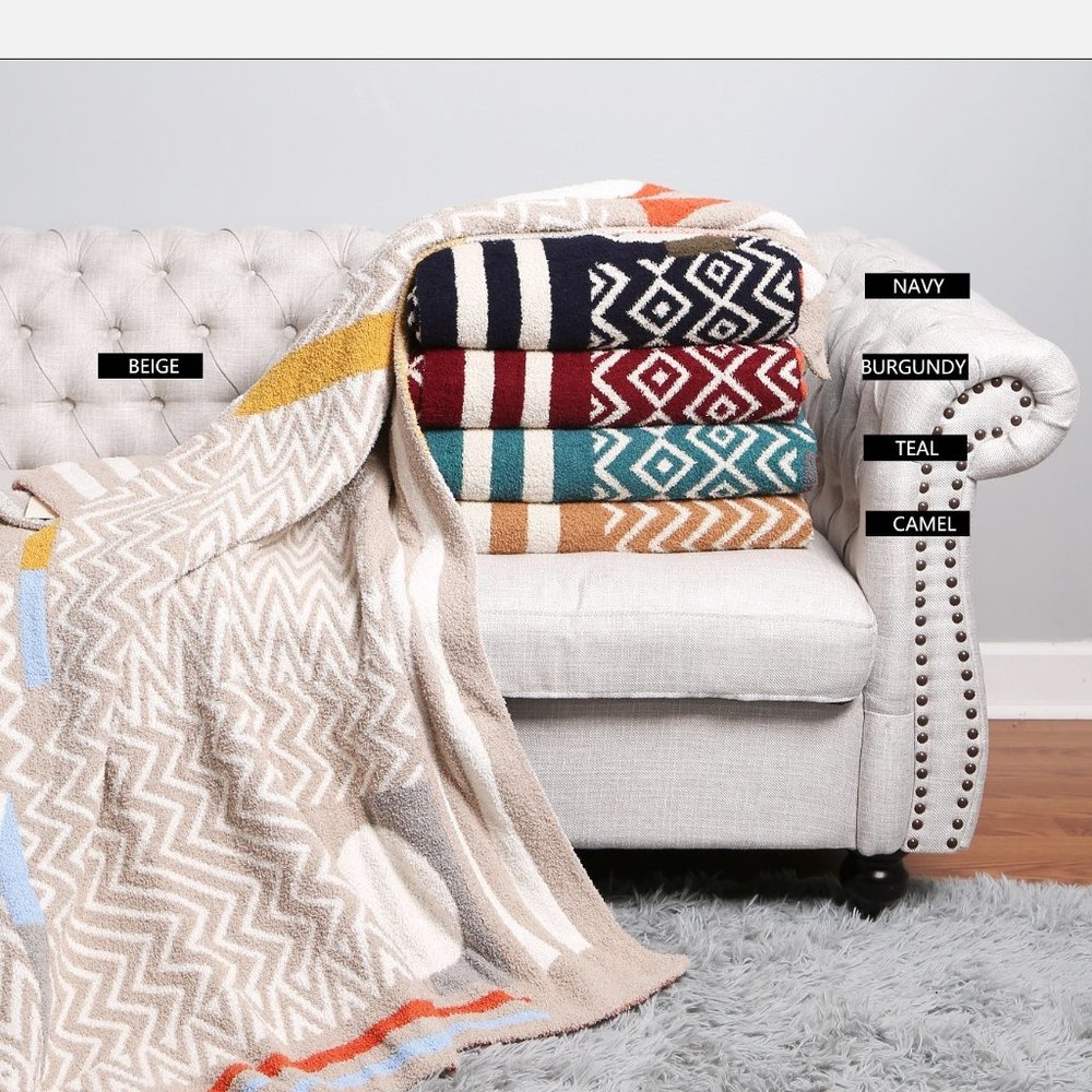 P/S New Geometric Pattern Luxury Soft Throw Blanket·50x 60·Super Soft·ComfyLuxe
